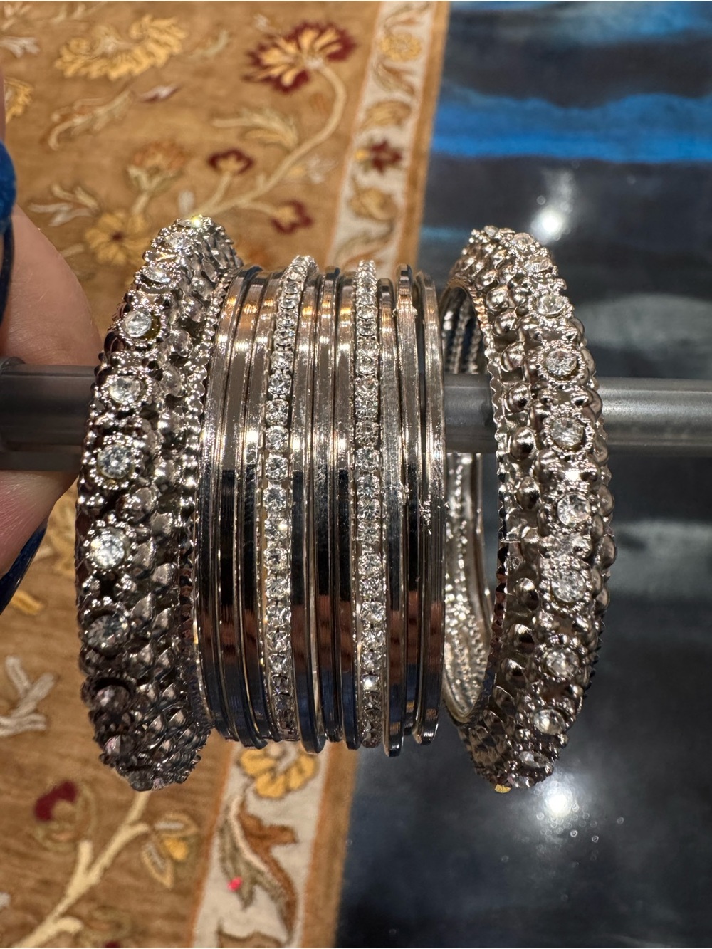 Fashion Jewelry Silver Crystal Bangle Bracelet Set
